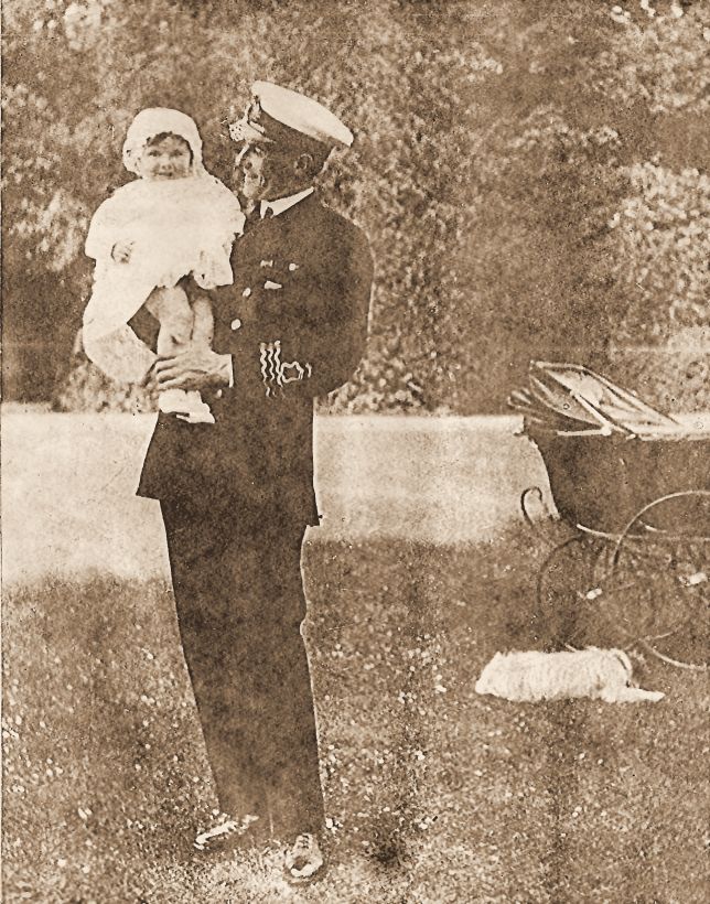 My grandmother as a baby in the arms of her father, Raymond Johnson, in the naval uniform he wore for a year during the First World War.