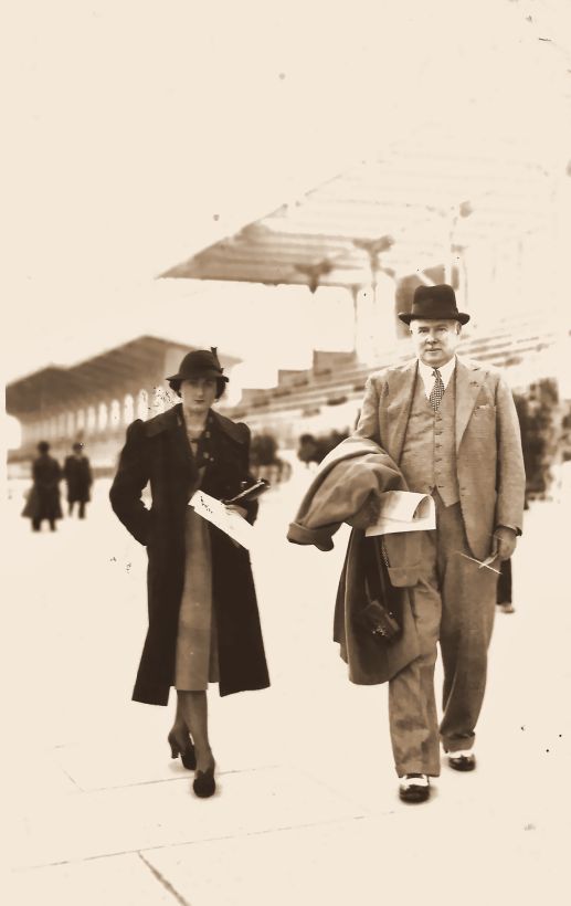 Probably my grandmother with her father, Raymond Johnson, at the races. The back of the print is a French postcard, so it was most likely taken at a racecourse in France, some time before his death in 1948.