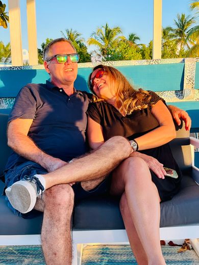 Chantal and me at Trattoria at sunset, 2022.