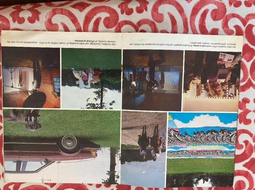 The brochure’s outside spread, photographed upside down: the limousine on the lawn, the fields, the stable studio. “No other location offers such real economy: full photographic services with accommodation for clients, art directors, photographers, models and talent.”
