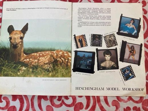 Bimba, the tame fawn that wandered the estate, and facing her the Hinchingham Model Workshop page: Polaroids and contact strips signed by Renato Grignaschi and Gianni Spinazzola.