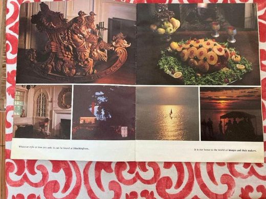 The last spread: the carved gondola chair, a platter from the kitchen, the dining room, the house at night, a sail at sunset on the bay, and the crew on the shore. “Whatever style or tone you seek: it can be found at Hinchingham. It is our home to the world of images and their makers.”