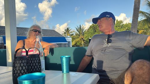 Chantal’s mother, Carolyn, and me on Trattoria’s last day, 20 July 2025. She lives right next door and manages Blue Waters, the family apartment hotel next to her house. Her sister Jillian and Jillian’s husband, Tony, live above her.
