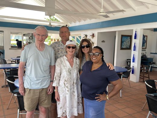 Fergus and Lynda Cass with Gladys and us at their last lunch at Trattoria, May 2025.