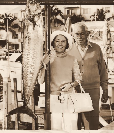 My grandmother Diana and Brandon Barringer in Fort Lauderdale, with a very large fish.