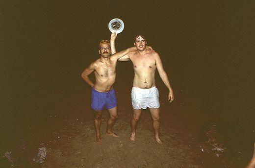 Nadir and me playing frisbee at night during the Model Workshop.
