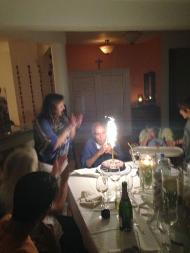 My father’s seventy-third birthday, his last, in Anguilla at the end of July 2014. By then he drank his slice of cake through a straw, and he still asked for an extra serving. He died a week later.