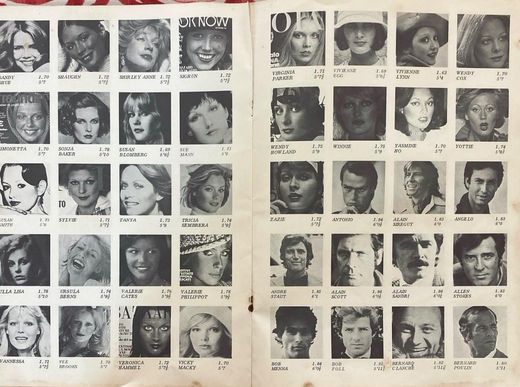 A spread of the headbook: the last of the women, from Sandy Shue to Zazie, and the first of the men, Antonio to Bernard Poulin, each with a height in metres and in feet.