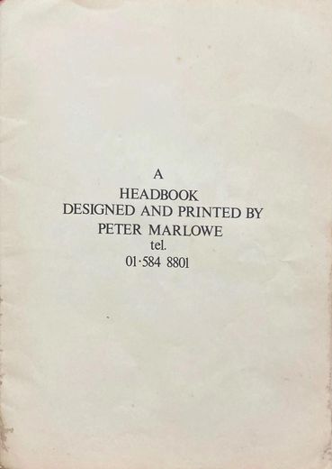 A headbook designed and printed by Peter Marlowe.