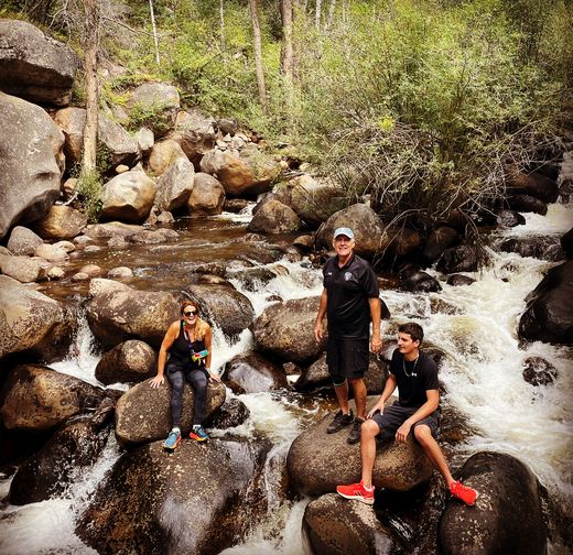 Chantal, me and Alessandro on our regular Hunter Creek hike, Aspen, 2022.