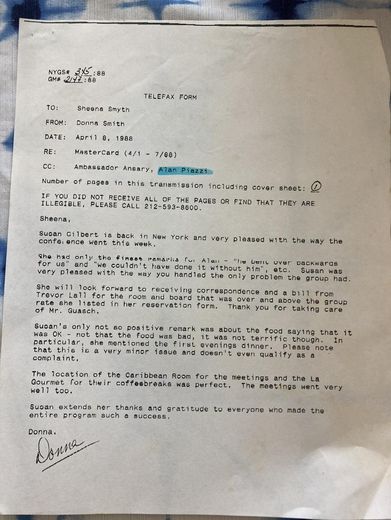 A telefax about MasterCard, 8 April 1988.