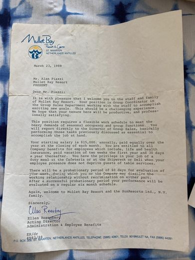 On Mullet Bay Resort & Casino letterhead, 23 March 1988.