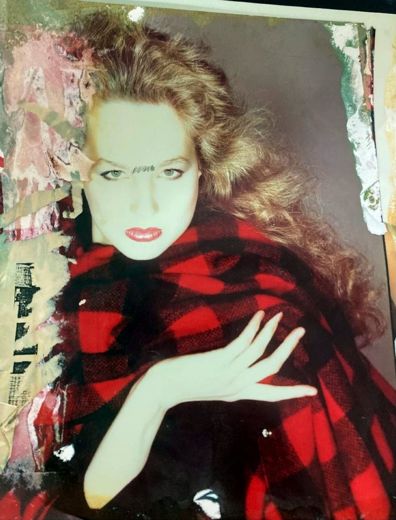 A red and black plaid wrap. The print has lost most of its border.