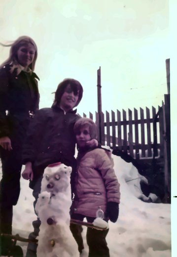 Robin, Katarina and me with a snowman, 1972.