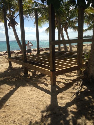 Building the new deck at Trattoria, October 2015, with Jim Reinheardt surveying the build.